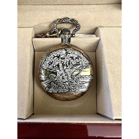 Disney Animal Kingdom Majestron Pocket Watch Tree of Life Safari Design - Picture 1 of 8